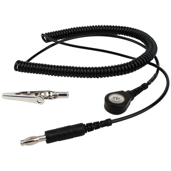 ESD spiral cable 3.6m with alligator clip (black) 4mm snap